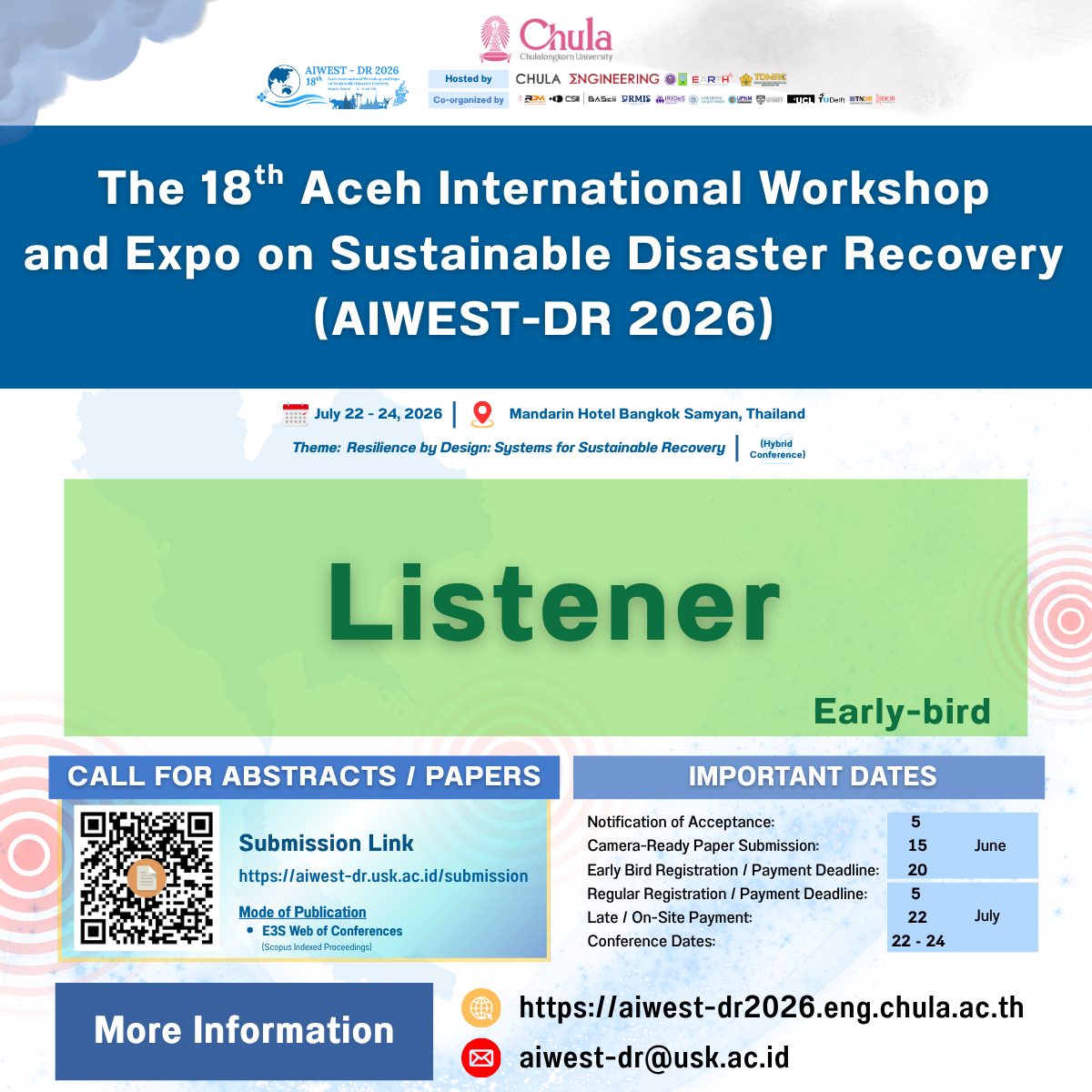 The 18th Aceh International Workshop and Expo on Sustainable Disaster Recovery (AIWEST-DR 2026) - Early bird (Listener)